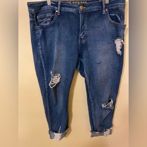 Light Blue VIP Women Boyfriend Distressed Jean with cuff bottoms